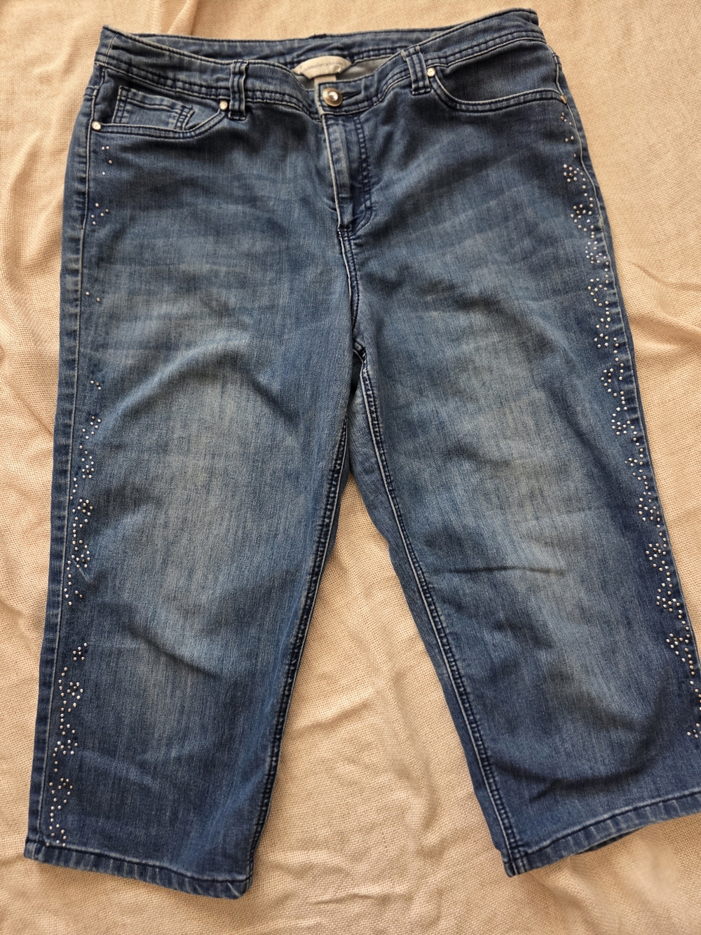 Christopher & Banks Denim Cropped Jeans Side Studs Rhinestones Stretchy 12